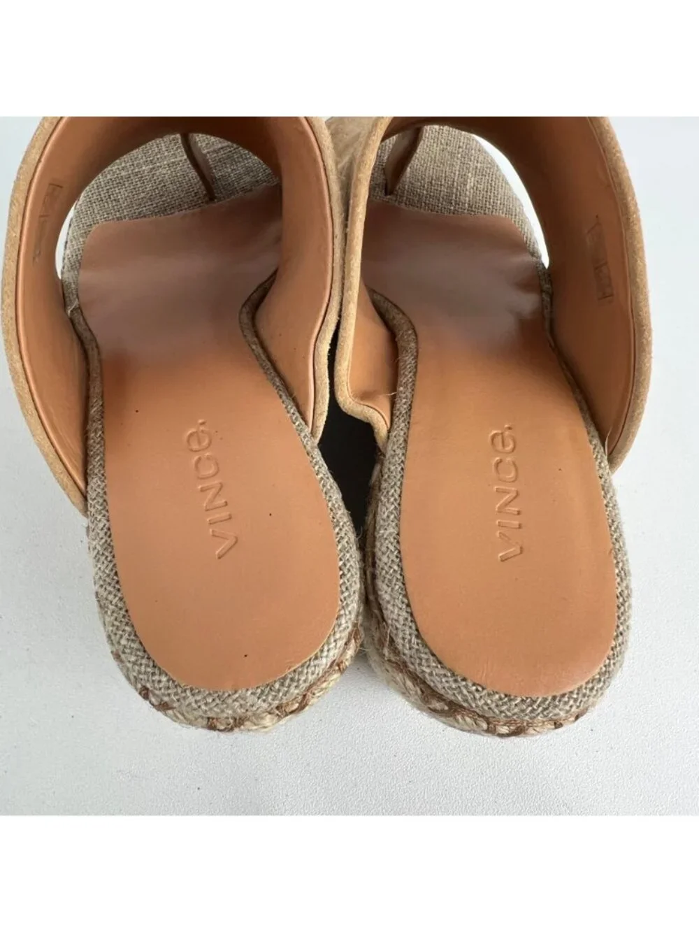 Vince Womens Sutherland Jute Wedge Sandals Brown Tan Suede Leather size 6M